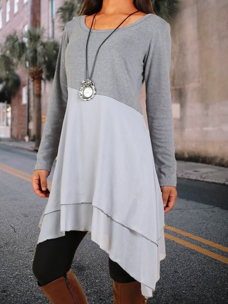 

Regular Fit Crew Neck Casual Dresses, Gray, Mini Dresses