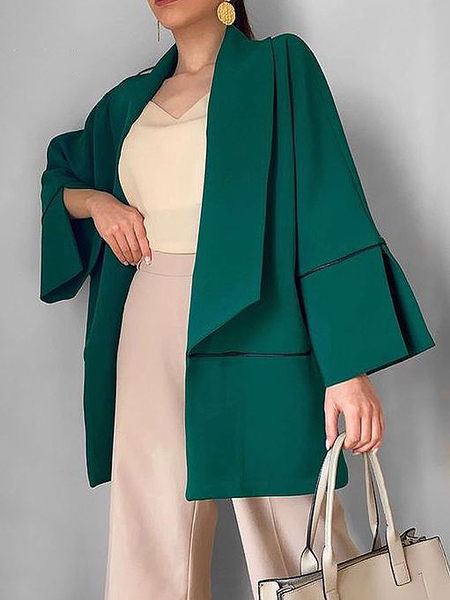 

Plain Loose Shawl Collar Long sleeve Urban Overcoat, Green, Coats