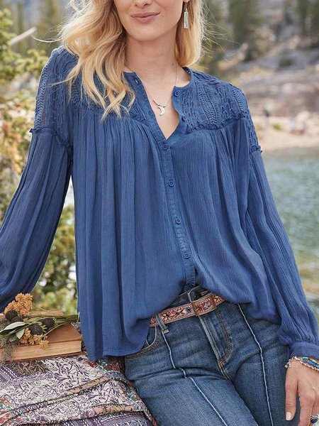 

Casual Plain Regular Fit Tops, Blue, Blouses & Shirts