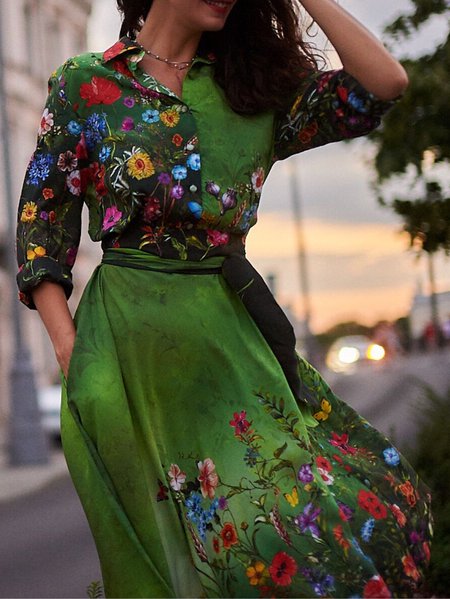

Shirt Collar Urban Dresses, Green, Dresses