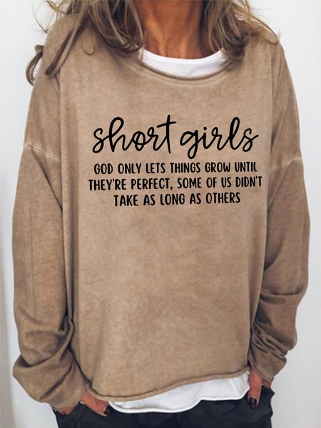 

Woem Women's Short Girl God Only Lets Things Grow Until They're Perfect Casual Crew Neck Text Letters Sweatshirt, Light brown, Hoodies&Sweatshirts