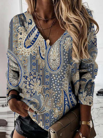 

Paisley Loose V Neck Sweatshirt, Multicolor, Sweatshirts & Hoodies
