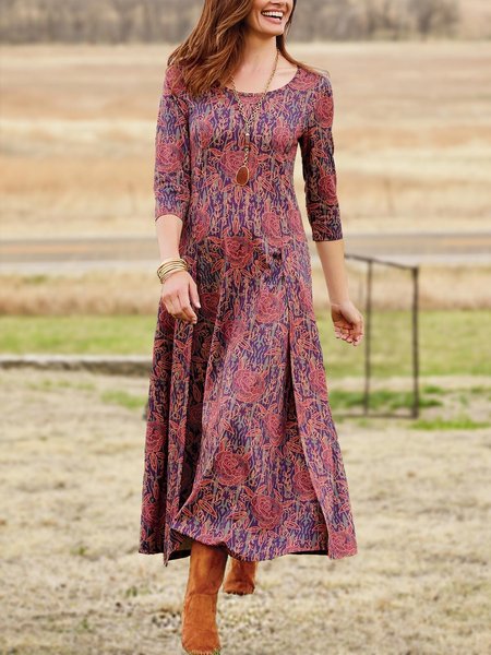 Casual Cotton-Blend Dress, Multicolor, Dresses