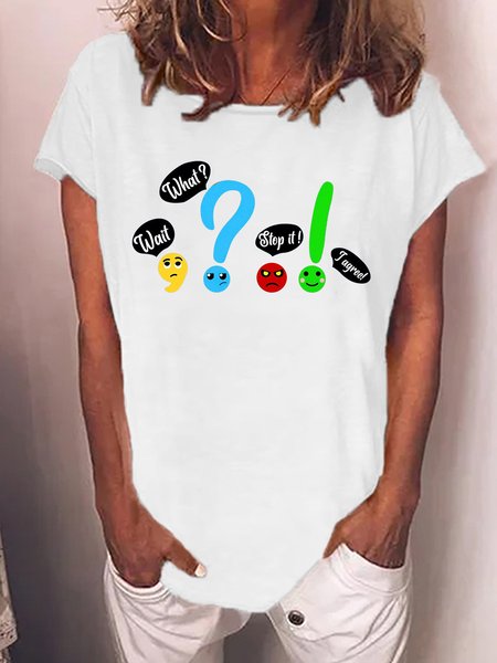 

Women's Wait Whhat Stopit I Agree Funny Text Letters Casual Crew Neck T-Shirt, White, T-shirts