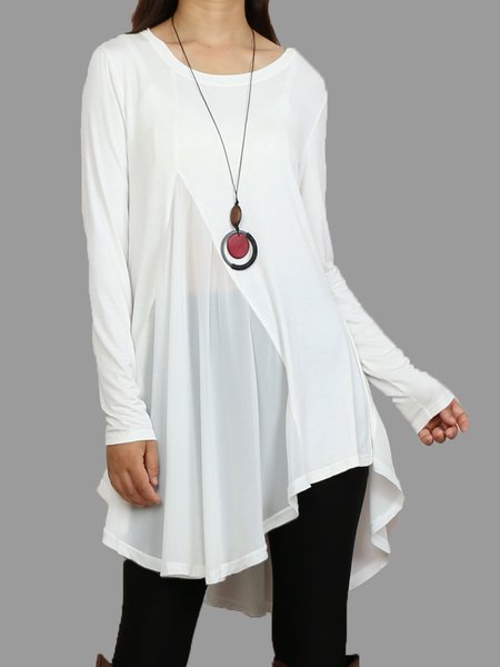

Casual Plain Crew Neck Tops, White, Tunics