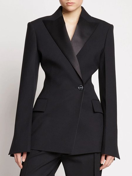 

Lapel Collar Long sleeve Plain Regular Fit Blazer, Black, Blazers