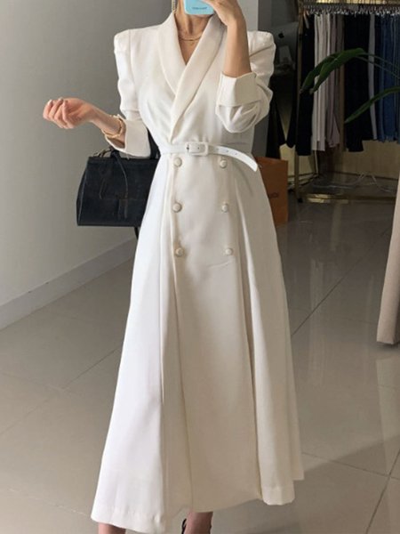 

Daily Midi Long sleeve Plain Regular Fit Dress, White, Midi Dresses