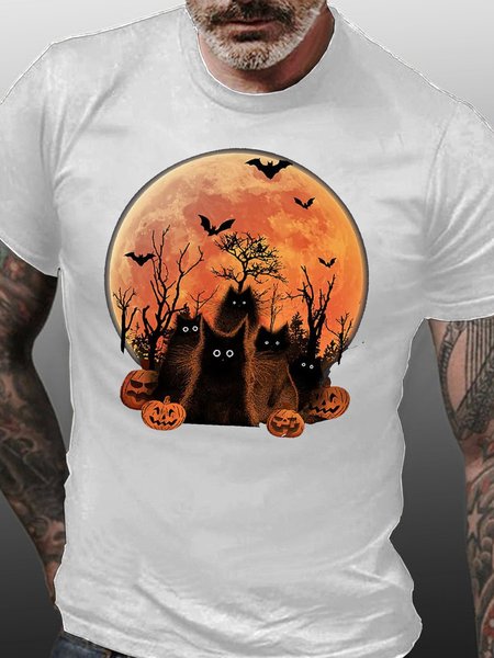 

Men's Halloween Crew Neck Casual Animal T-shirt, White, T-shirts