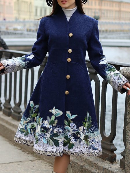 

Regular Fit Floral Casual Overcoat, Dark blue, Outerwear