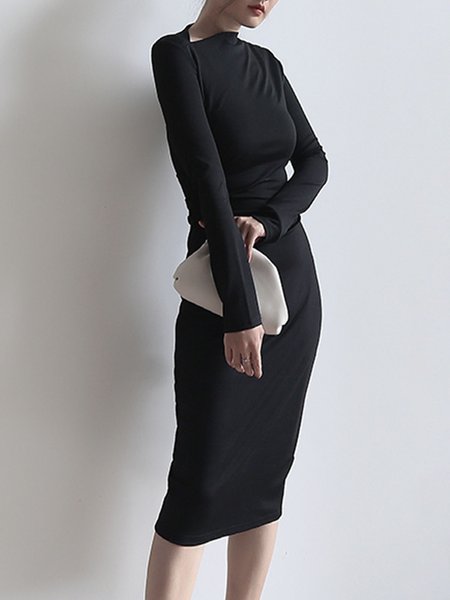 

Daily T-Shirt Dress Regular Fit Long sleeve Dress, Black, Midi Dresses