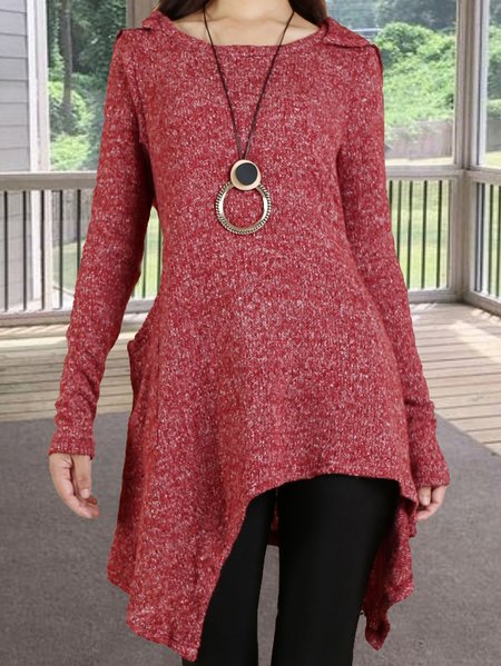 

Hoodie Casual Regular Fit Dresses, Red, Mini Dresses