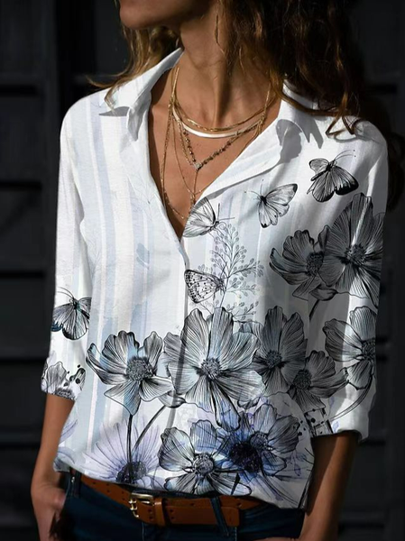 

Casual Loose Floral Blouse, White, Shirts & Blouses