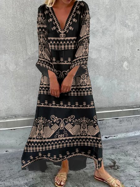 

Regular Fit V Neck Ethnic Dresses, Black, Dresses