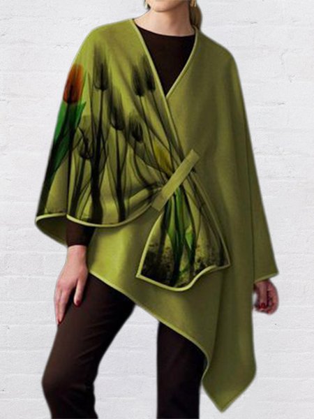 

Loose Plants Cross Neck Urban Coat, Green, Others