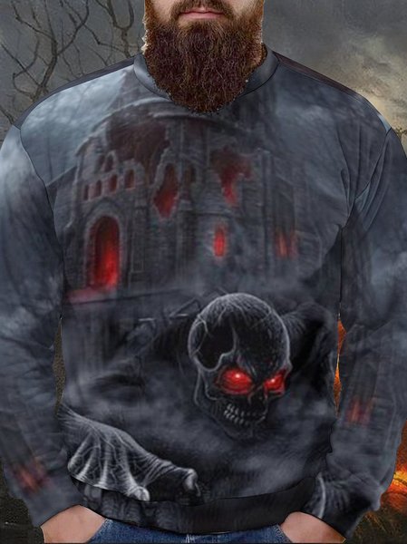 

Men's Skull Printing Crew Neck Halloween Casual Sweatshirt, As picture, Hoodies&Sweatshirts
