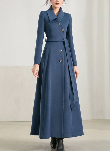 

Shawl Collar Simple Loose Overcoat, Blue, Coats
