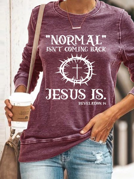 

Women Jesus Has My Back, Normal Isn't Coming Back Jesus Is Simple Regular Fit Sweatshirt, Red, Hoodies&Sweatshirts
