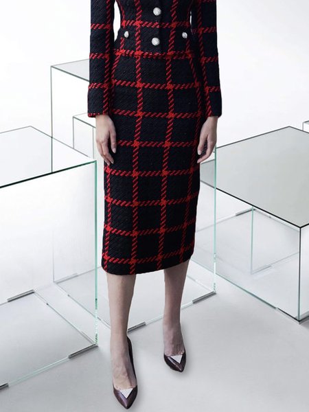 

Elegant Plaid Regular Fit Skirt, Reddish black, Skirts