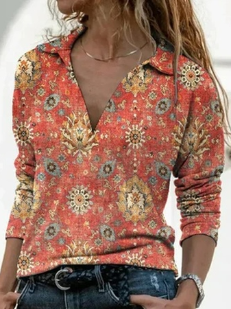 

V Neck Loose Ethnic T-Shirt, Multicolor, T-Shirts