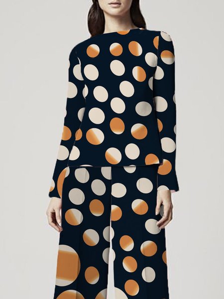 

Long sleeve Boat Neck Polka Dots Urban Blouse, Black, Blouses and Shirts