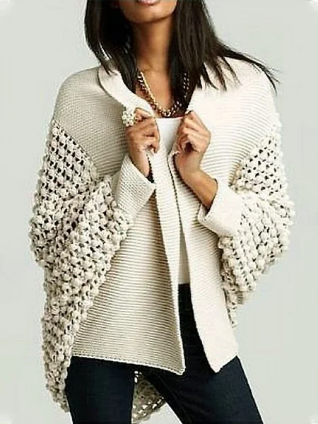 

Long sleeve Loose Casual Sweater Coat, White-gray, Cardigans