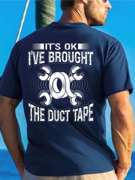 

Men It’s Ok Duct Tape Letters Cotton Crew Neck T-Shirt, Blue, T-shirts