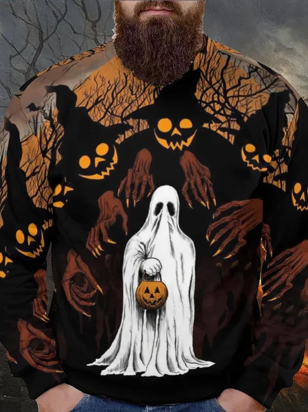

Men's Ghost Printing Halloween Casual Crew Neck Sweatshirt, As picture, Hoodies&Sweatshirts