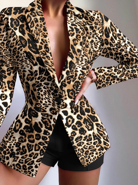 

Regular Fit Lapel Collar Long sleeve Urban Blazer, Leopard, Blazers