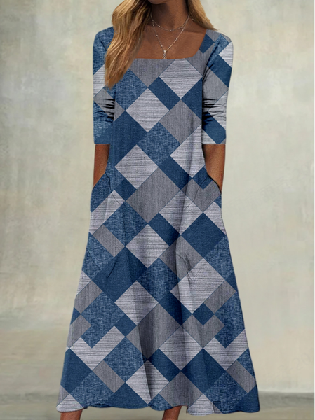

Loose Square Neck Colorblock Dresses, Multicolor, Dresses