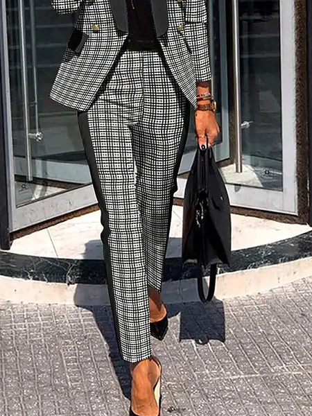 

Regular Fit Plaid Urban Fashion Straight Long Pants, Gray, Pants