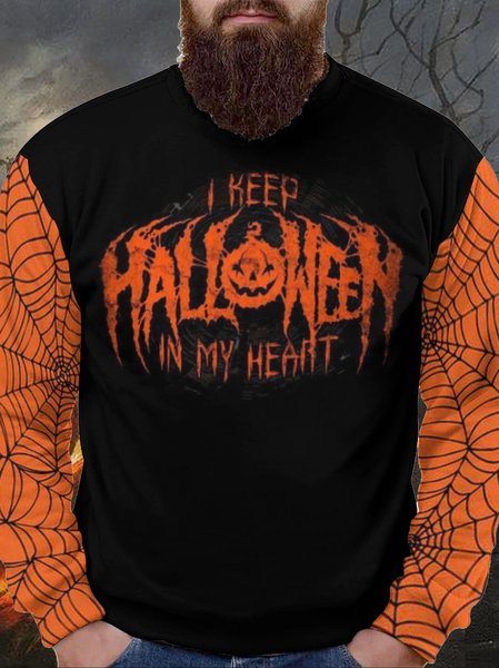 

Men's Spider Web Halloween Crew Neck Sweatshirt, As picture, Hoodies&Sweatshirts
