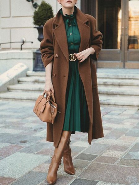 

Daily Long sleeve Regular Fit Lapel Collar Overcoat, Coffee, Coats