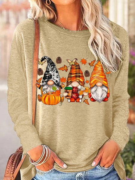 

Womens Funny Halloween Letters Crew Neck Top, Apricot, Long sleeves