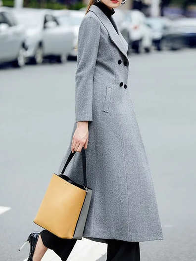 

Simple Lapel Collar Plain Overcoat, Gray, Coats