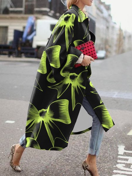 

Long sleeve Urban Loose Shawl Collar Overcoat, Black-green, Coats