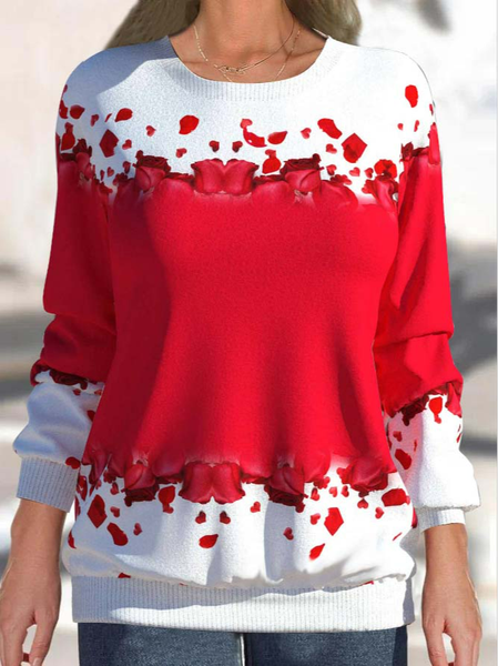 

Casual Floral Loose Crew Neck Sweatshirts, Red, Hoodies & Sweatshirts