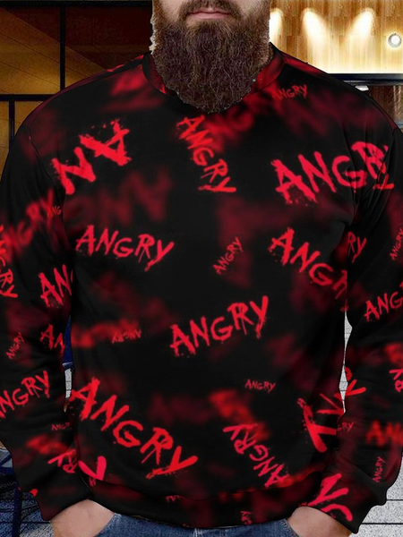 

Men's Angry Print Halloween Crew Neck Loose Sweatshirt, As picture, Hoodies&Sweatshirts