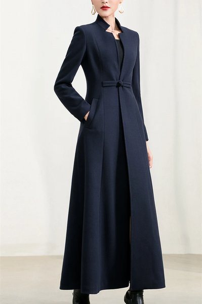 

Plain V Neck Loose Overcoat, Black, Coats