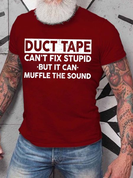 

Men Duct Tape Fix Stupid Letters Crew Neck T-Shirt, Red, T-shirts