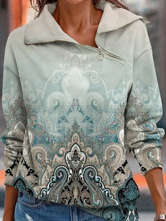 

Zipper Shawl Collar Ethnic Sweatshirts, Multicolor, Sweatshirts & Hoodies
