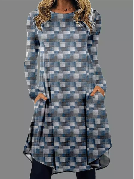 

Casual Plaid Crew Neck Dresses, Multicolor, Mini Dresses