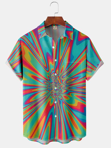 

Men's Casual Short Sleeve Hawaiian Shirt with Chest Pocket Print, As picture, Short Sleeve Shirts