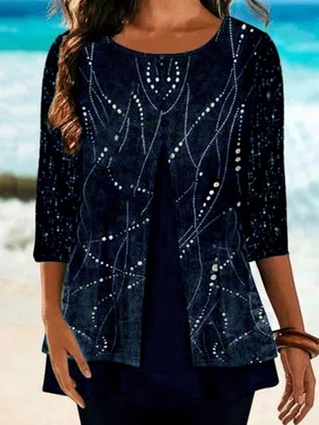 

Crew Neck Casual Top, Blue, Tops