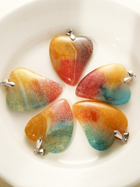 

DIY Natural Agate Gradient Heart Pendant Crystal Bracelet Necklace Jewelry Accessories, Multicolor, Necklaces