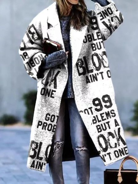 

Casual Shawl Collar Loose Woolen Overcoat, Gray, Outerwear