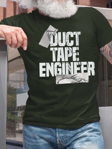 

Men Duct Tape Engineer Letters Crew Neck Casual Fit T-Shirt, Darkgreen, T-shirts