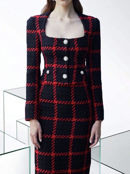 

Elegant Regular Fit Plaid Long Sleeve Jacket, Reddish black, Jackets