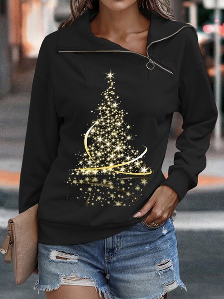

Stand Collar Casual Christmas Sweatshirts, Black, Hoodies & Sweatshirts