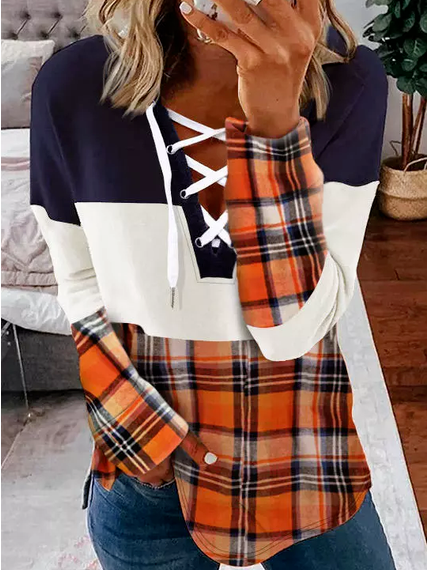 

Cotton-Blend Loose V Neck Sweatshirt, Multicolor, Sweatshirts & Hoodies