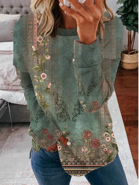 

Floral Loose Casual Crew Neck Sweatshirt, Multicolor, Sweatshirts & Hoodies